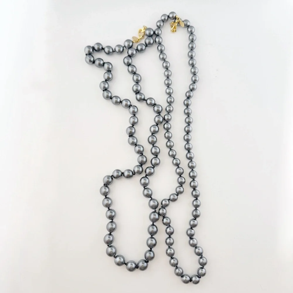 Joan Rivers Set of 2 Gray Gunmetal Metallic Faux Pearl Beaded Necklaces - Picture 4 of 5